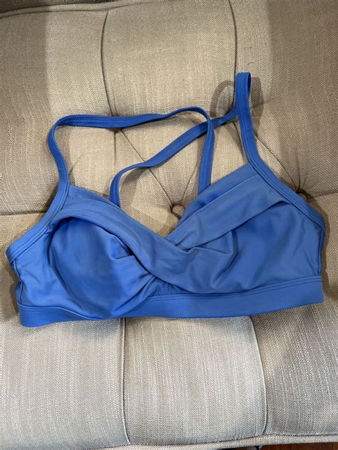 ATHLETA Bra Cup Wrap Halter Bikini Top Yacht Blue 34 B C New Retail 69