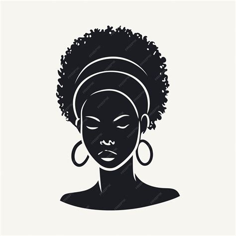 Silhueta Preta De Uma Bela Mulher Com Penteado Afro Ilustração Vetorial Vetor Premium