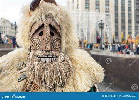 Wooden Pagan Mask at the Slavic Festival Maslenitsa Stock Photo - Image ...