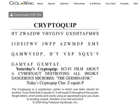 Cecil Daily Cryptoquip Answer (January 20, 2026) - Puzzlesbay
