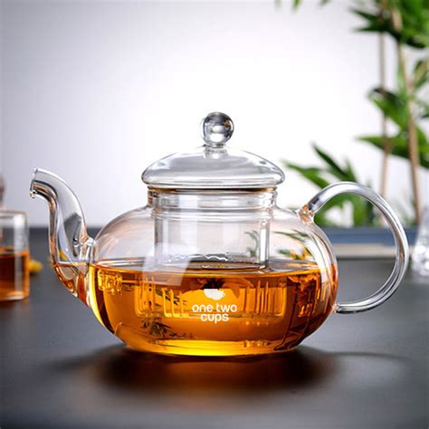 One Two Cups Teko Teh Kaca Tahan Panas Api With Saringan Glass Teapot