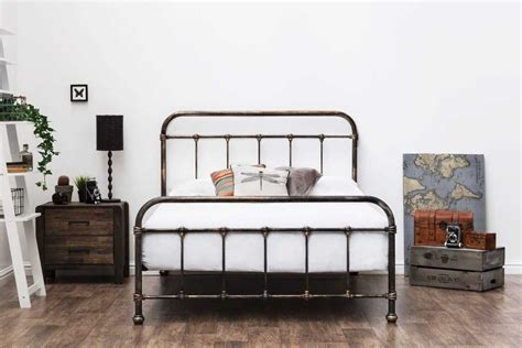 Burford Rustic Antiqued Victorian Hospital Style Metal Bed Frame