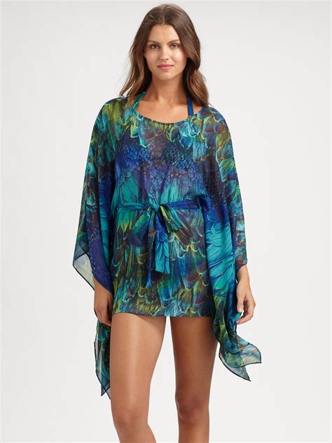 Lyst Natori Printed Caftan In Blue