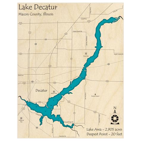 Lake Decatur 3d Custom Wood Map Lake Art Llc