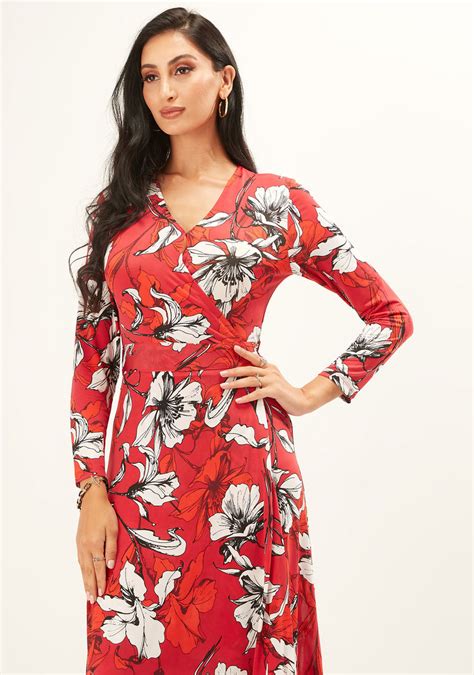 Buy Floral Print Maxi Wrap Dress With Long Sleeves Splash Uae