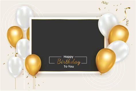 Birthday Frame With Realistic Golden Balloon Set With Golden Confitty