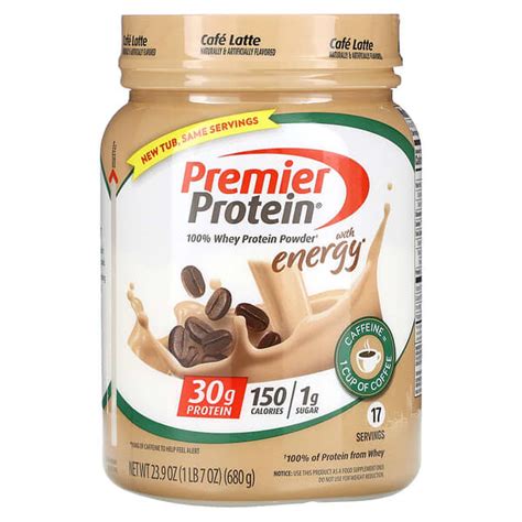 Premier Protein 100 Whey Protein Powder With Energy Cafe Latte 23 9 Oz 680 G