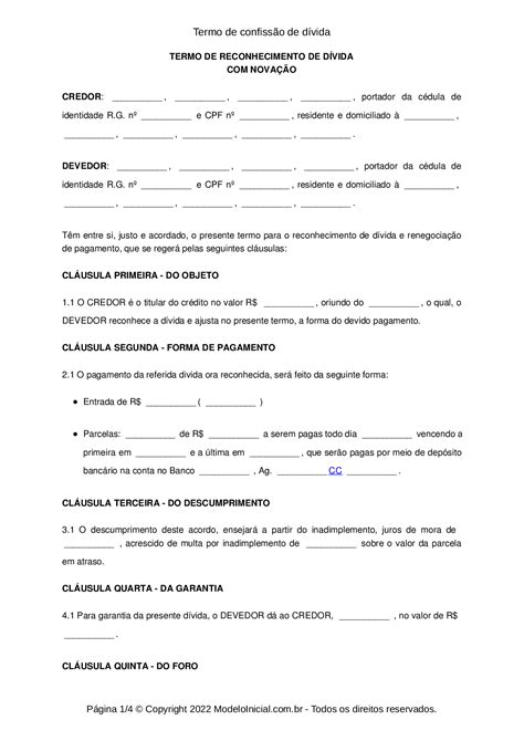 Modelo De Termo De Confissao De Divida