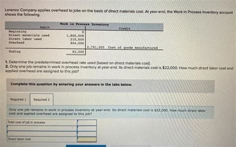 Solved Lorenzo Company Applies Overhead To Jobs On The Basis Chegg