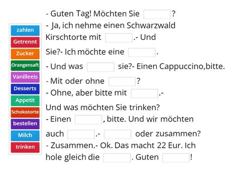 Im Restaurant bestellen Vervollständige den Satz