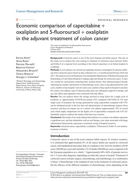 Pdf Economic Comparison Of Capecitabine Oxaliplatin And