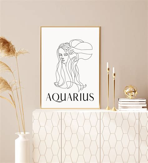 Aquarius Zodiac Line Wall Art Printable Aquarius Art Etsy