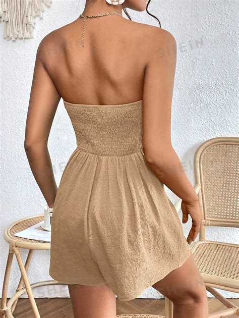 Shein Vcay Mono Unicolor De Tirantes Sin Mangas Con Nudo Delantero Para