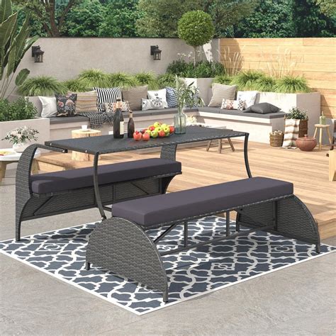 Harper Bright Designs Multi Functional Gray Wicker Outdoor Loveseat