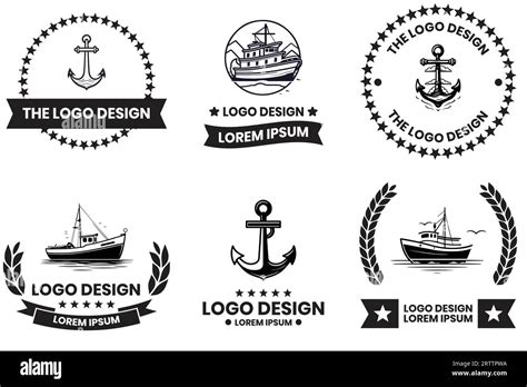 Fishing And Maritime Logo In Flat Line Art Style Isolated On Background