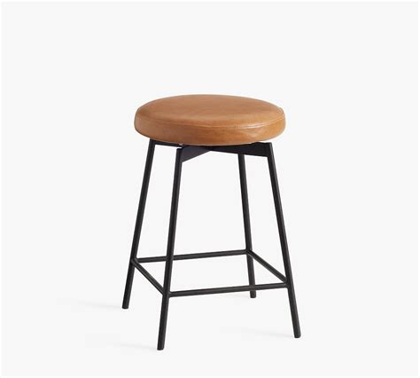 Maison Leather Backless Swivel Stool Pottery Barn