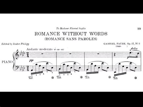 G Fauré Romance Sans Paroles Op 17 No 3 Score YouTube