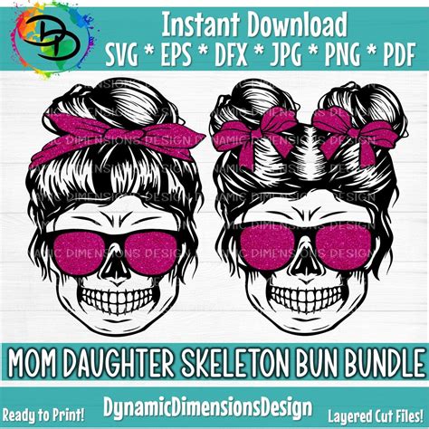 Messy Bun Skull Svg Skull Messy Bun Hair Layered Mom Skull Svg Png