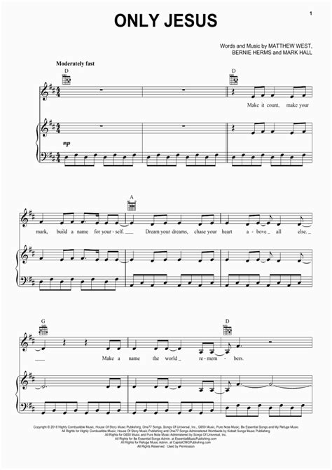 Only Jesus Piano Sheet Music | OnlinePianist