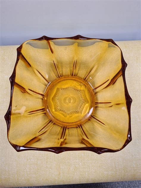 Golden Kite Amber Depression Square Glass Bowl