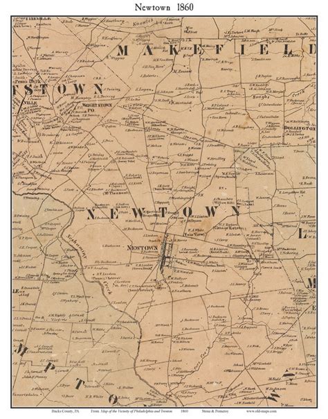 Newtown Township Pennsylvania 1860 Old Town Map Custom Print Bucks Co Old Maps