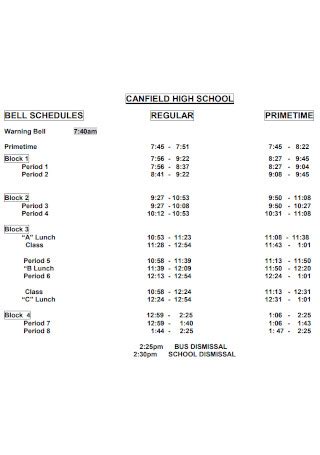 33+ SAMPLE High School Schedule Templates in PDF | MS Word