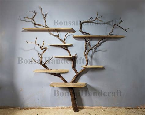 Tree Books Shelf Decor Solid Wood Carving Floating Bookshelf Wall Mount