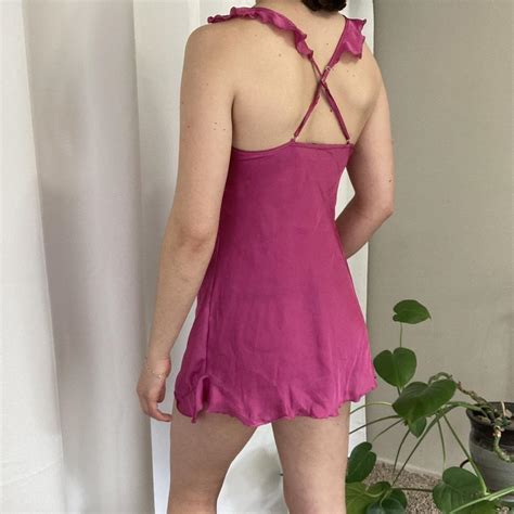 Y K Hot Pink Slip Dress Adjustable Straps Worn On Depop