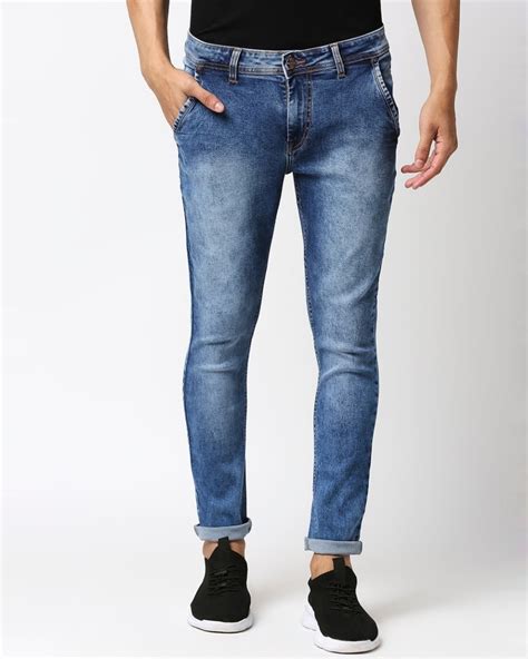 Buy Mens Blue Slim Fit Faded Jeans For Men Blue Online At Bewakoof