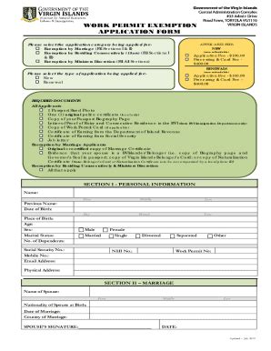 Fillable Online Bvi Gov WORK PERMIT EXEMPTION APPLICATION FORM Gov