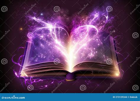 Open Magical Book With Glowing Lights Over Pages On Abstract Background