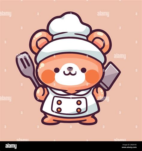 Un personaje de dibujos animados de un pequeño chef lindo oso con un