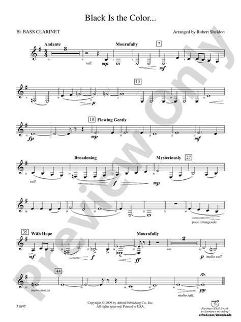 Black Is The Color B Flat Bass Clarinet B Flat Bass Clarinet Part Digital Sheet Music