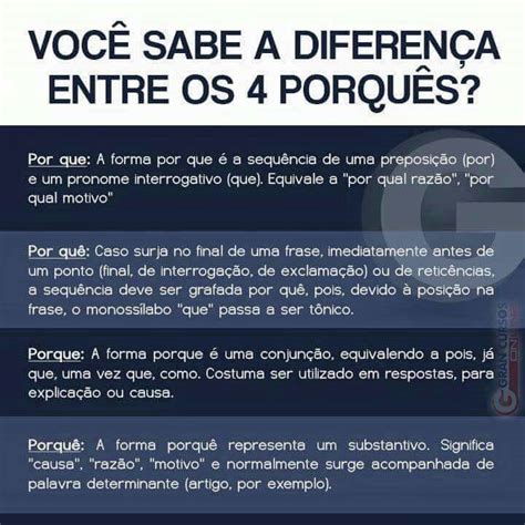 Diferença Entre Os 4 Porquês Dicas De Portugues Português Gramática