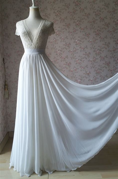 White Chiffon Maxi Skirt Full Long Chiffon Skirt White Wedding Bridesmaid Skirt Skirts