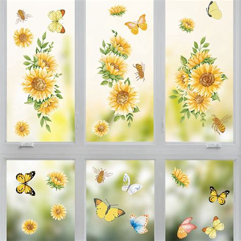 Olkpmnmk Peel And Stick Wallpaper Wall Decor Sunflower Butterfly Flying