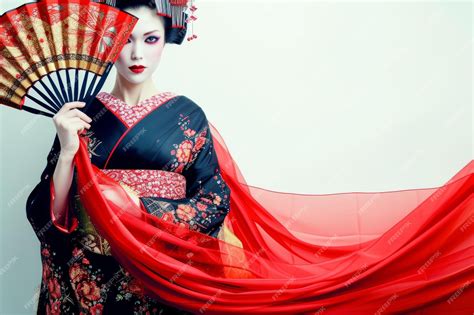 Premium Photo A Japanese Woman Wearing A Kimono And Holding A Fan