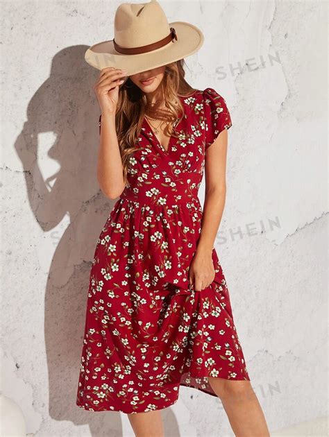 Shein Clasi Floral Print Slant Pocket Dress Shein Usa