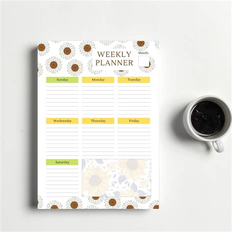 Weekly Planner Printable Minimalist Weekly Schedule Sunflower Weekly