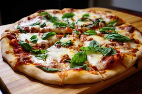 Homemade Pizza With Fresh Basil Leaves Sun Dried Tomatoes And