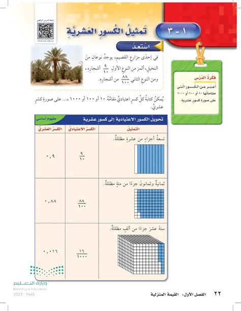 تمثيل الكسور العشرية الرياضيات 1 خامس ابتدائي المنهج السعودي