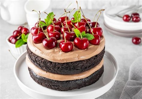 Premium Photo Naked Black Forest Cake Schwarzwald Pie Cake With Dark