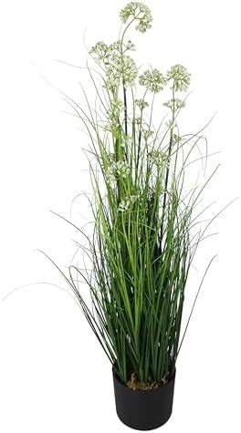 Amazon de Arnusa Künstliches Gras 90 cm hoch mit weißen Blüten