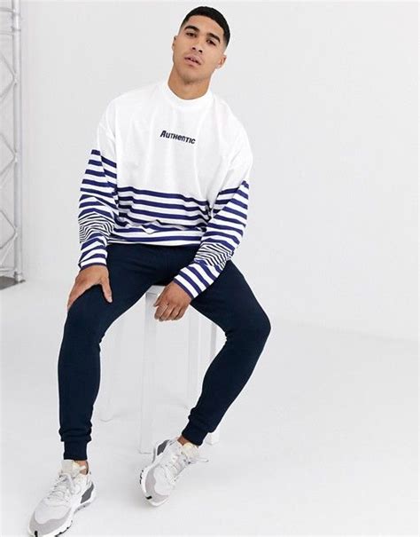 Asos Design Oversized Long Sleeve Stripe T Shirt With Turtleneck And