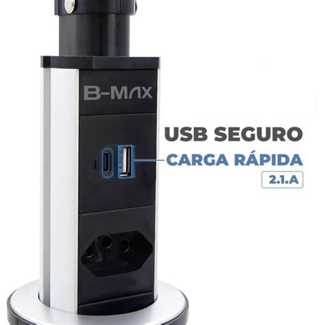 Torre Tomada de Embutir Retrátil Usb Mesa Bancada Armario Interna B