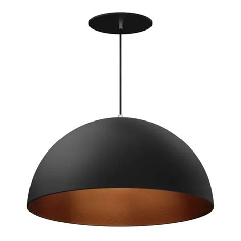 Lustre Pendente Meia Lua Em Alum Nio Preto Textura Interior Cobre