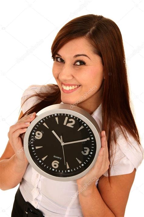 Beautiful Girl Holding A Clock Stock Photo Fouroaks 3339749