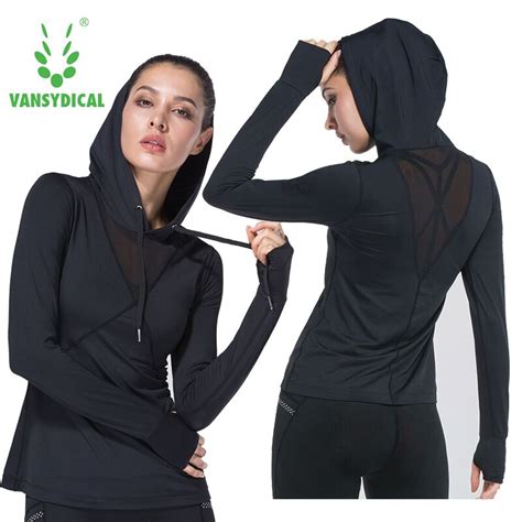 Vansydical Yoga Shirts Womens Long Sleeve Mesh Gym Hooded Running