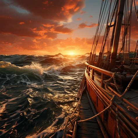 Premium Photo Boat Sailing Into The Sunset Ultrarealistic