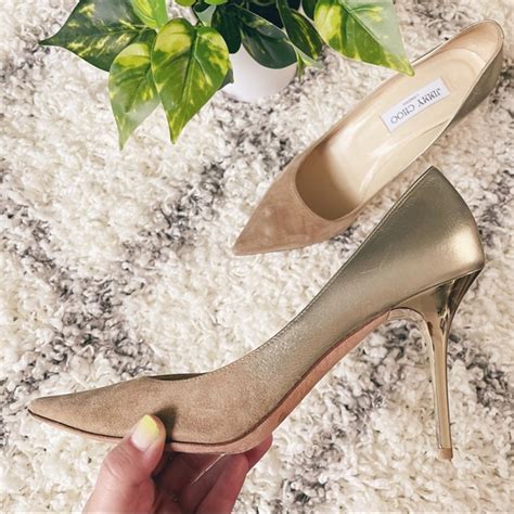 Jimmy Choo Shoes Jimmy Choo Nude Agnes Heels Metallic Gold And Suede Poshmark